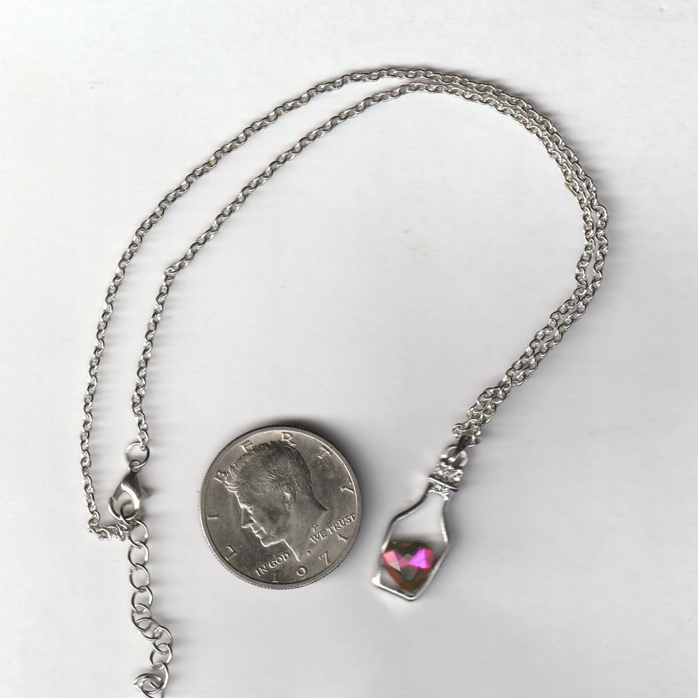 Necklace beautiful heart in a wine bottle See $.50 for size reference NIB